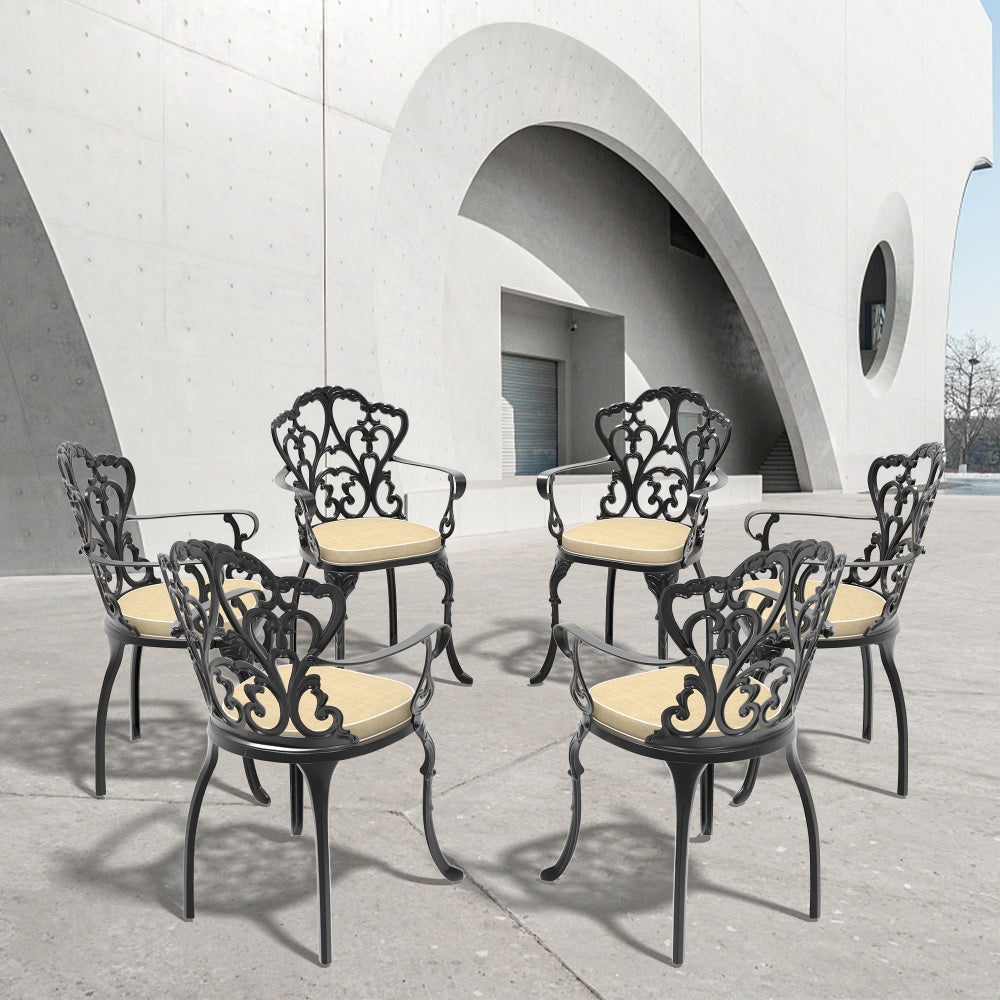 Cast Aluminum Patio Dining Chair 4PCS With Black Frame and Cushions In Random Colors