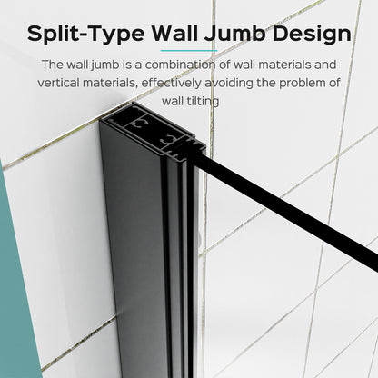 43 in. W * 58 in. H Frameless Folding Shower Doors for Bathtub, 1/4" (6mm) Thick SGCC Tempered Glass Door, Bathroom Pivot Tub Glass Door,  Matte Black