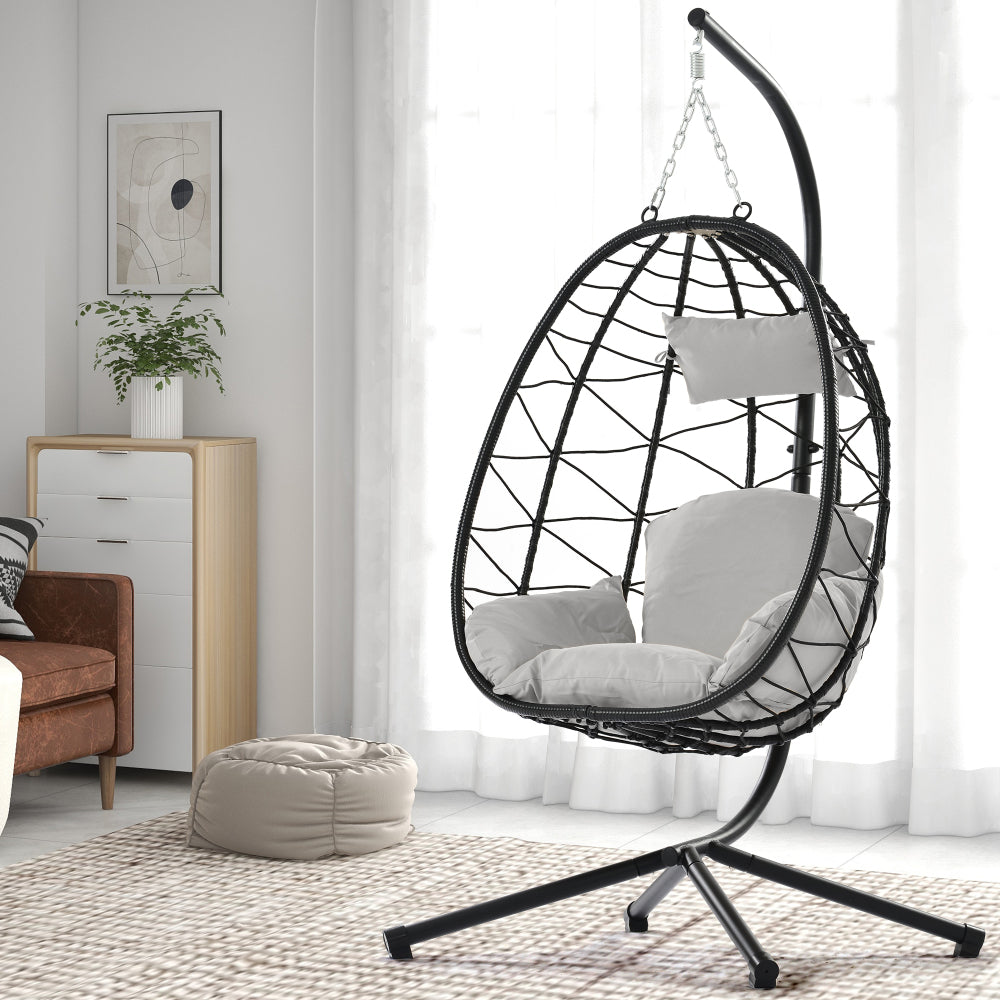 Egg Chair with Stand Indoor Outdoor Swing Chair Patio Wicker Hanging Egg Chair Hanging Basket Chair Hammock Chair with Stand for Bedroom Living Room Balcony