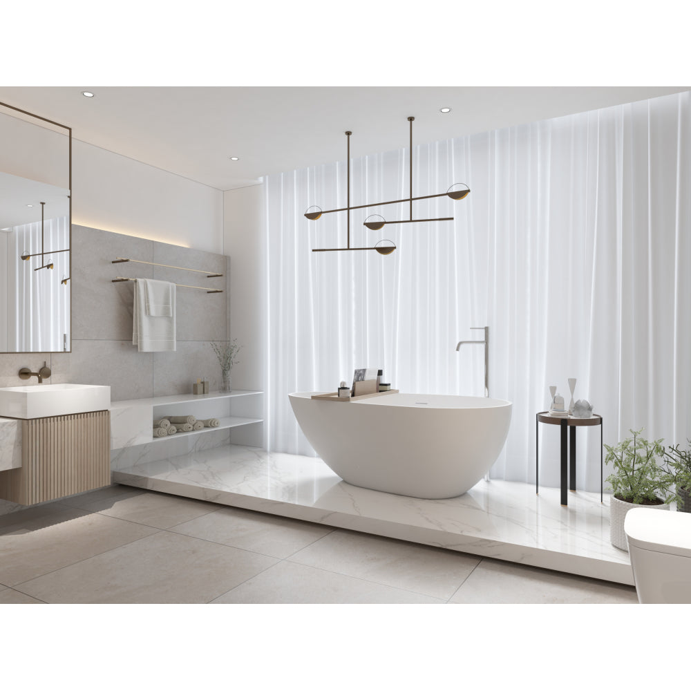 67" Freestanding Solid Surface Bathtub, Luxury Engineered Stone Resin Freestanding Soaking Bathtub with Overflow and Pop-up Drain for Contemporary Bathroom, Matte White 24S02-67MW