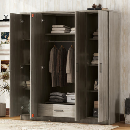 3-Door Mirror  Wardrobe with 2 Drawers and Top Cabinet,White