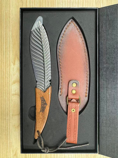 TerrainX Feather-Style Fixed Blade Knife with Premium Leather Sheath