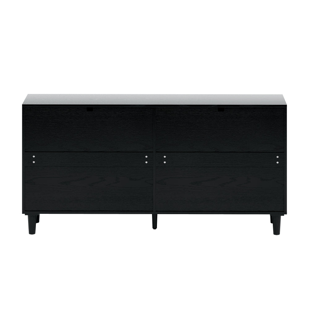 59" Rattan Dresser with Drawers, 6 Drawer Dresser for Bedroom, Clothes Storage Cabinet for Bedroom, Metal Handle&Wood Legs for Hallway, Living Room, Bedroom,Black