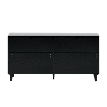 59" Rattan Dresser with Drawers, 6 Drawer Dresser for Bedroom, Clothes Storage Cabinet for Bedroom, Metal Handle&Wood Legs for Hallway, Living Room, Bedroom,Black