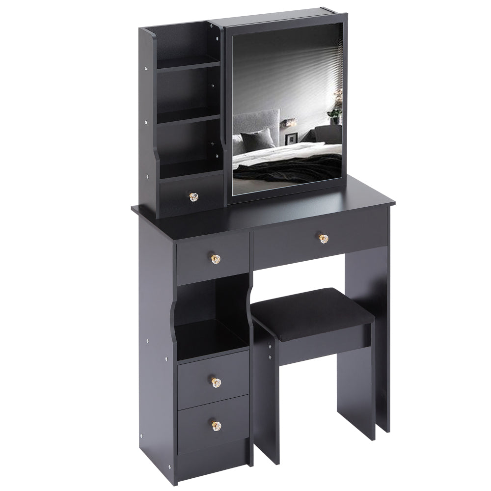 Small Size Left Drawer Desktop Vanity Table + Cushioned Stool, Extra Large Sliding Mirror, Multi Layer, High Capacity Storage Fashionable Dresser, Suitable for Small Space, EPA,GCC,UL Certificate