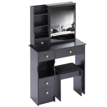 Small Size Left Drawer Desktop Vanity Table + Cushioned Stool, Extra Large Sliding Mirror, Multi Layer, High Capacity Storage Fashionable Dresser, Suitable for Small Space, EPA,GCC,UL Certificate