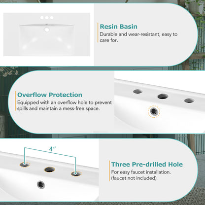 36" Bathroom Vanity Cabinet with Resin Integrated Sink - 4 Drawers, 2 Doors
