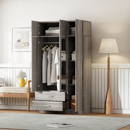 4-Door Mirror Wardrobe with shelves, Gray