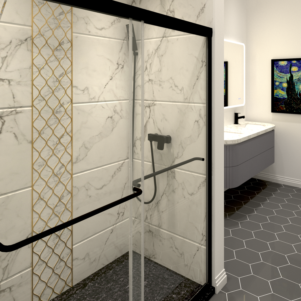 56-60" W x 70" H Matte Black Sliding Shower Door