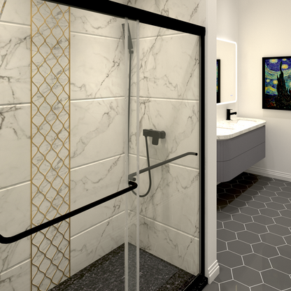 56-60" W x 70" H Matte Black Sliding Shower Door