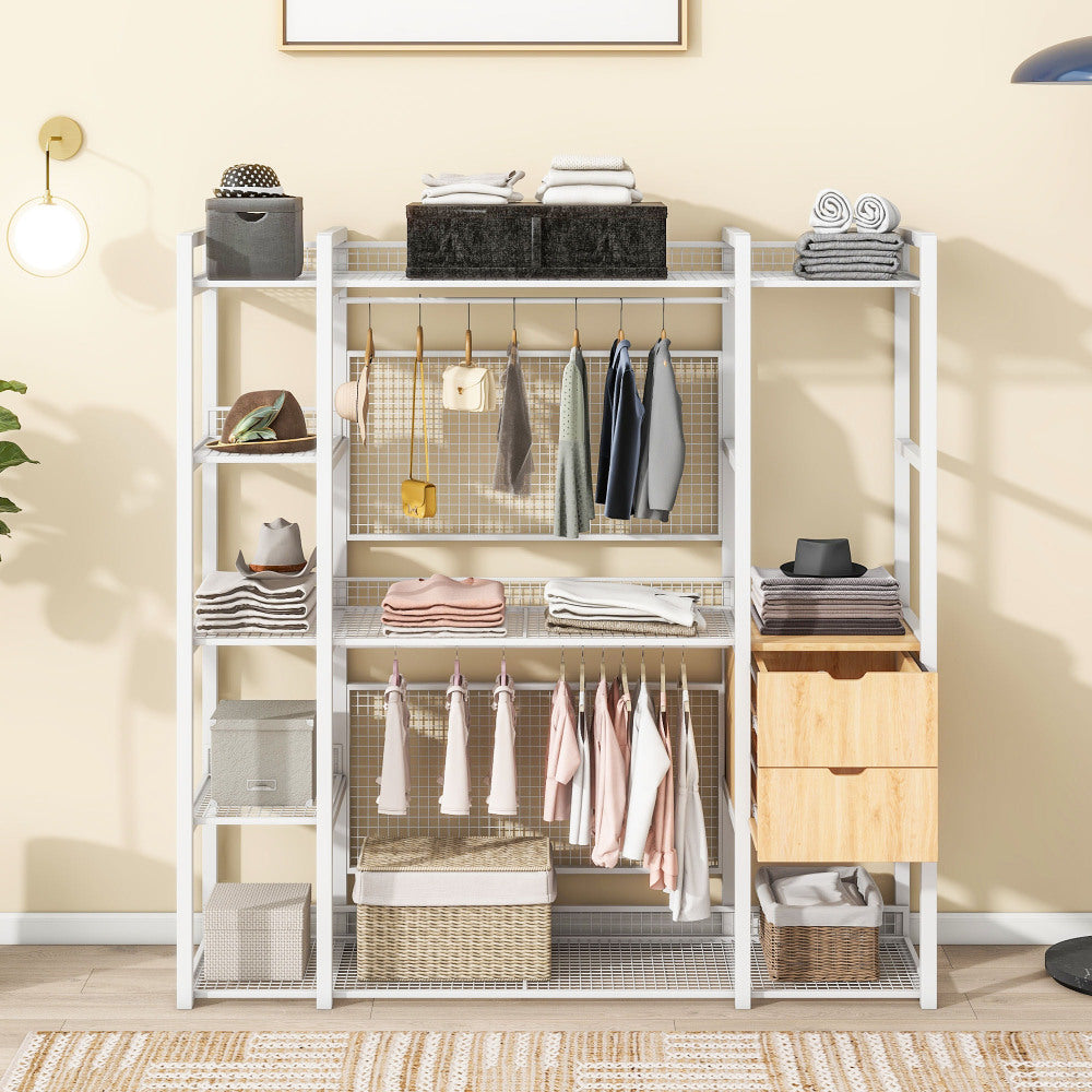 Open-Style Wardrobe with Hanging Rails, Shelves and Drawers, Black