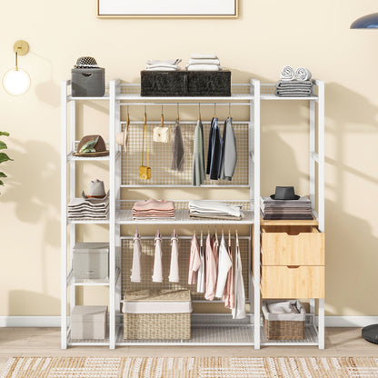 Open-Style Wardrobe with Hanging Rails, Shelves and Drawers, Black