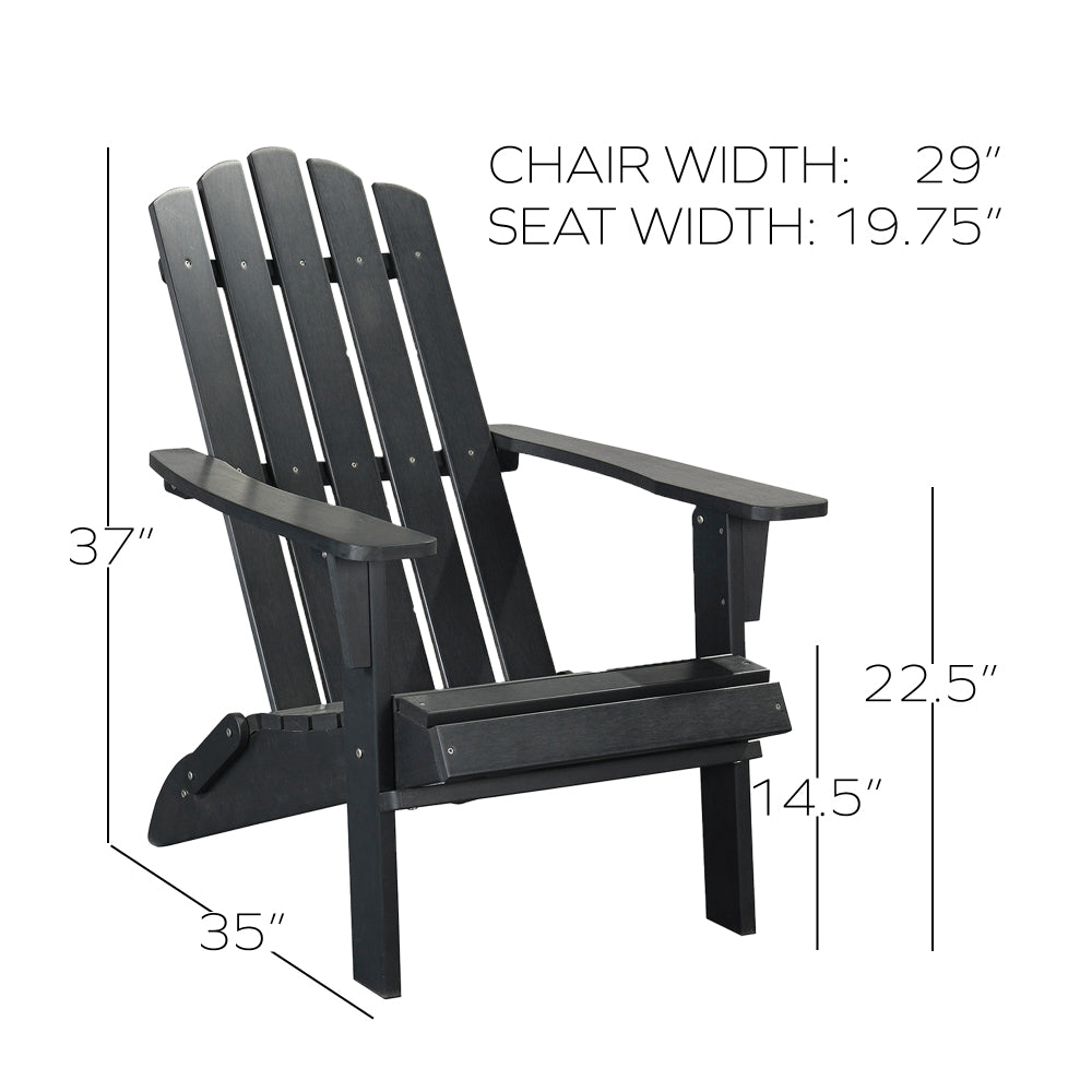 HIPS Folding Adirondack Chair, Ultra Durable Weather Resistant Design, Real Wood Look, Easy Folding with No Pins Needed, 300 lb Capacity, Black