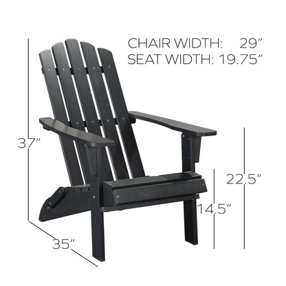 HIPS Folding Adirondack Chair, Ultra Durable Weather Resistant Design, Real Wood Look, Easy Folding with No Pins Needed, 300 lb Capacity, Black