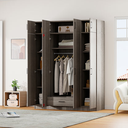 3-Door Mirror Wardrobe with shelves, White