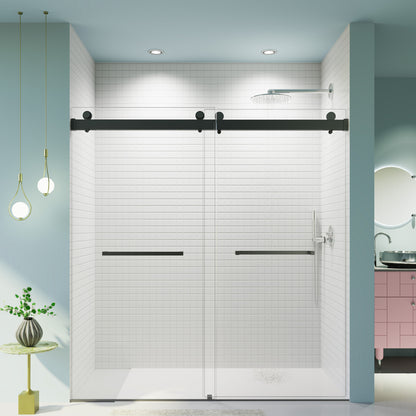 68-72 inches*76 inches Frameless Double Sliding Soft-Close Shower Door, 3/8inches (10mm) Thick SGCC Tempered Glass Door,  Brushed Nickel