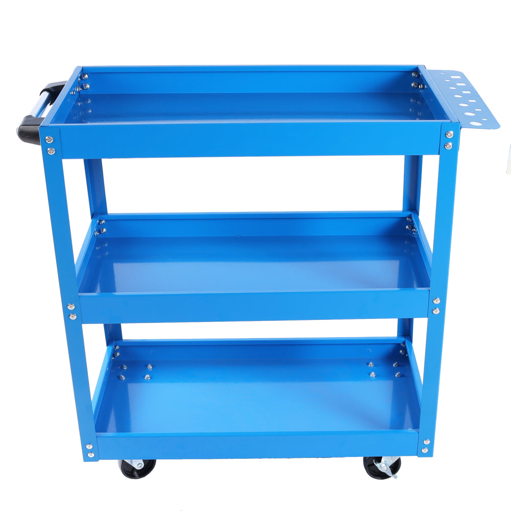 Tool Cart, 3-Tier Rolling Mechanic Tool Cart, Heavy Duty Steel Utility Cart with Lockable Wheels, 450 LBS Capacity Industrial Service Cart for Garage, Warehouse, Workshop (Blue)