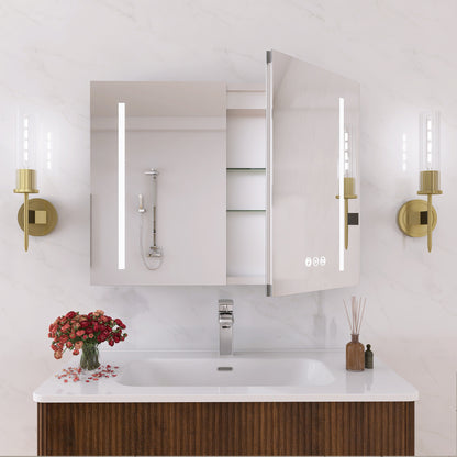 32 x 24 in. Aluminum Dimmable Surface Mount Medicine Cabinet with Mirror, LED and Shelves