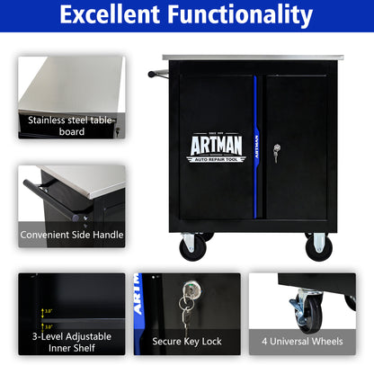 Movable Lockable Double Door Partition with Lock Multi-functional Hardware Storage Tool Car Auto Repair Locker--BLAK&BLUE