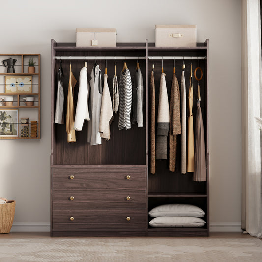 Open Wooden Wardrobe Storage for Bedroom, Brown