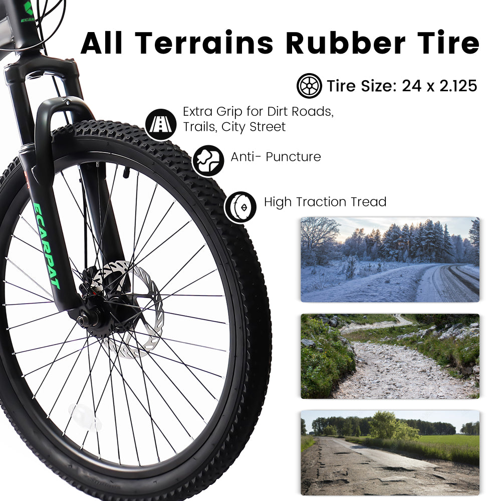 A2460 Mountain Bike 24 Inch Wheels, 21-Speed Full Suspension Mens Womens Trail Commuter City Mountain Bike, High Carbon Steel Frame Disc Brakes Grip Shifter Front Fork Rear Shock Absorber Bicycles