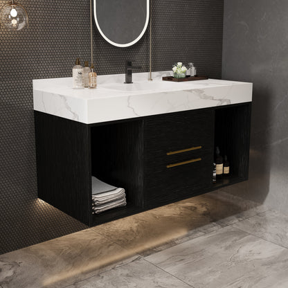 39.4" Bathroom Vanities with Ceramic Sink,Floating Bathroom Vanity,Wall Mounted Storage Cabinet with 2 Drawers and 2 Storage Spaces,Modern Bathroom Sink Cabinet with Metal Handles