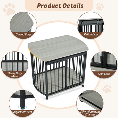 31.5" Furniture Style Dog Crate for Small and Medium Dogs, Wooden Cage Indoor Kennel Furniture, Modern Dog Crate End Table with Double-Doors, Gray