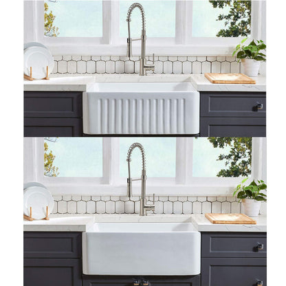 Fireclay 36" L X 20" W Farmhouse Kitchen Sink with Grid and Strainer