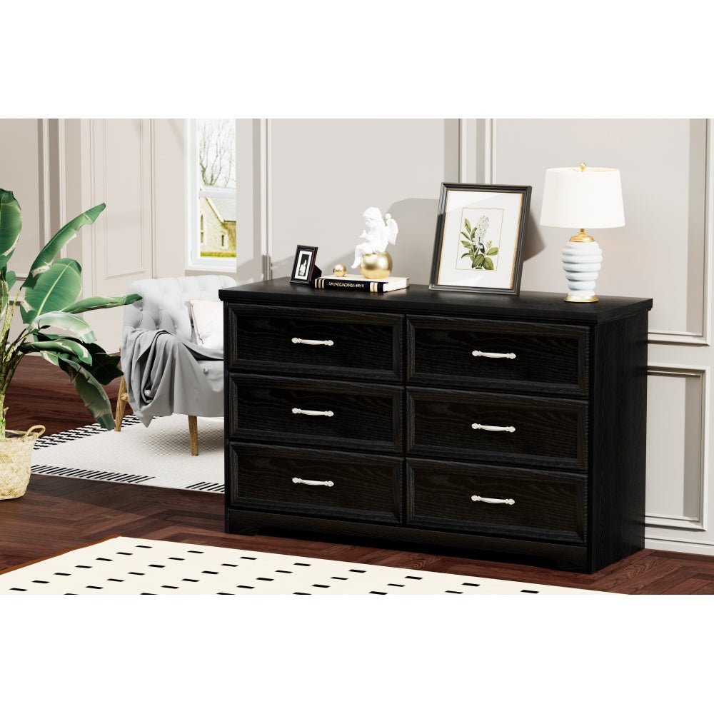 Modern 3 Drawer Bedroom Chest of Drawers with 6 Drawers Dresser, Clothes Organizer -Metal Pulls for Living Room, Bedroom, Hallway, Black,47.6″L x 15.7″W x 28.9″H