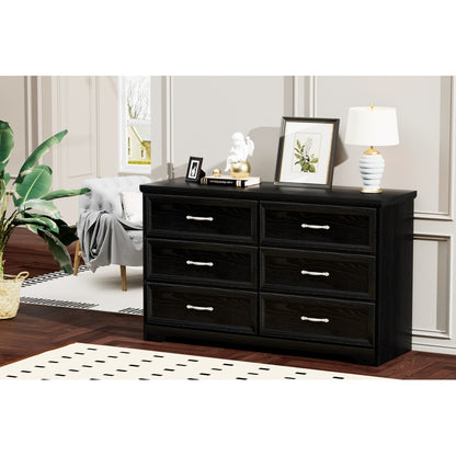 Modern 3 Drawer Bedroom Chest of Drawers with 6 Drawers Dresser, Clothes Organizer -Metal Pulls for Living Room, Bedroom, Hallway, Black,47.6″L x 15.7″W x 28.9″H
