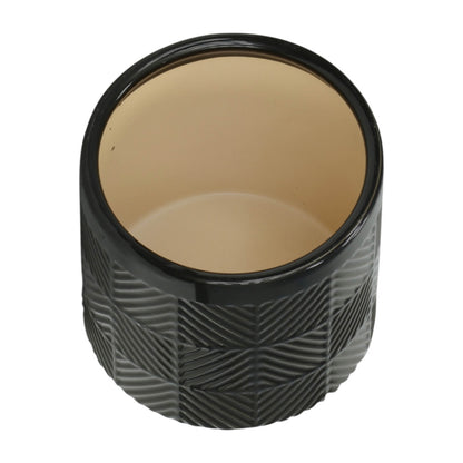 S/2 6/8" TEXTURED PLANTERS, SHINY BLACK