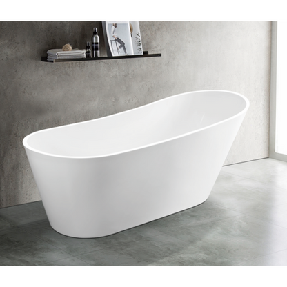 67'' Acrylic Freestanding Bathtub,Deep Soaking Bathtub, Glossy White, Chrome overflow and anti clogging drain, cUPC Certified