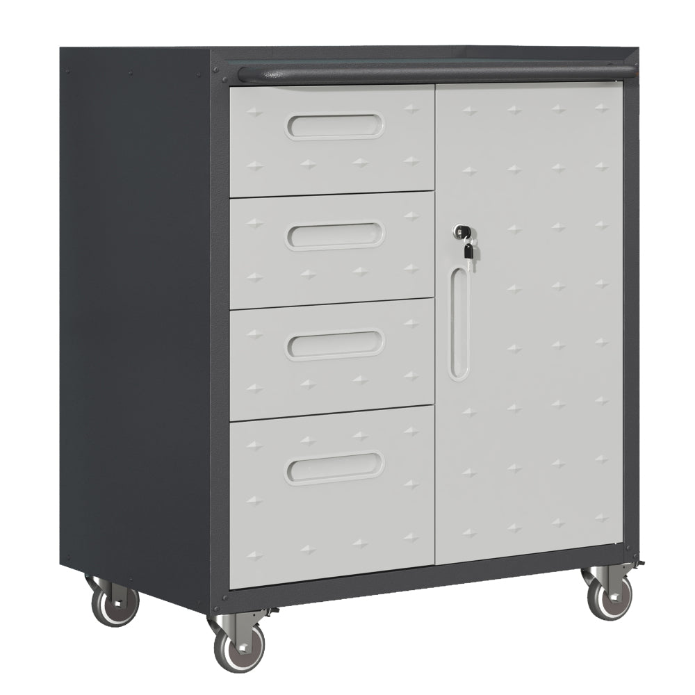 Metal Wall-Mounted Tool Storage Cabinet with Locking Door and 1 Shelf 1 Opened Drawer for Garage Warehouse,Office,Assembly Required