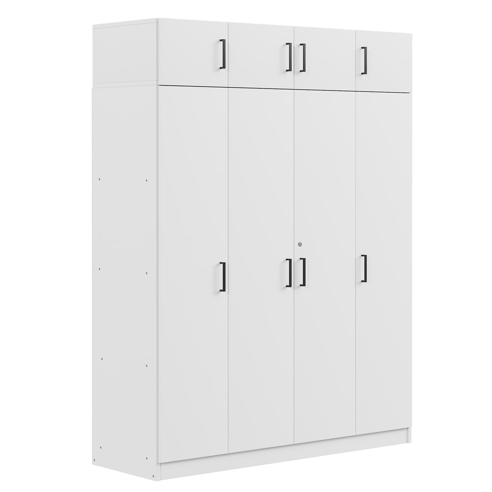 4-Door Wardrobe with 1 Drawer and Top Cabinet , White