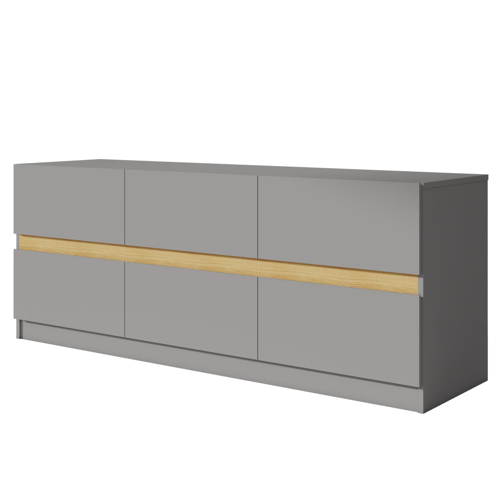 6 Drawer Dresser Long Dresser for Bedroom Wood Clothes Organizers and Wide Storage Drawers 16.34" D x 59.06" W x 23.03"H (Grey) - White Label