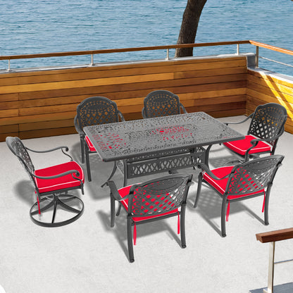 L58.27*W34.65-inch Cast Aluminum Patio Dining Table With Black Frame and Umbrella Hole