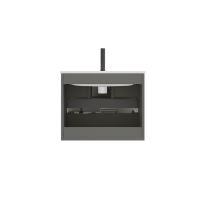 Wall Mount 24" Space grey  Bathroom Vanity with Ceramic Sink with one faucet hole, Large Storage Floating Bathroom Vanity for Modern Bathroom, Pre-assembled