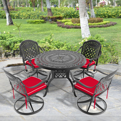 Ø39.37-inch Cast Aluminum Patio Dining Table With Black Frame and Umbrella Hole
