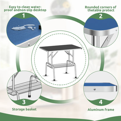 42 Inch Foldable Dog Grooming Table for Home with Adjustable Arm, Noose, Non-Slip Surface, and Storage Mesh Tray