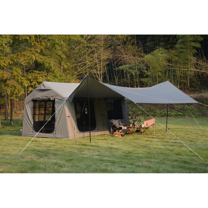 9.8 x13ft with canopy, Inflatable Camping Tents with Hand Pump, Air Glamping Tents,  Easy Setup Waterproof and Windproof Blow up Tent  Army green