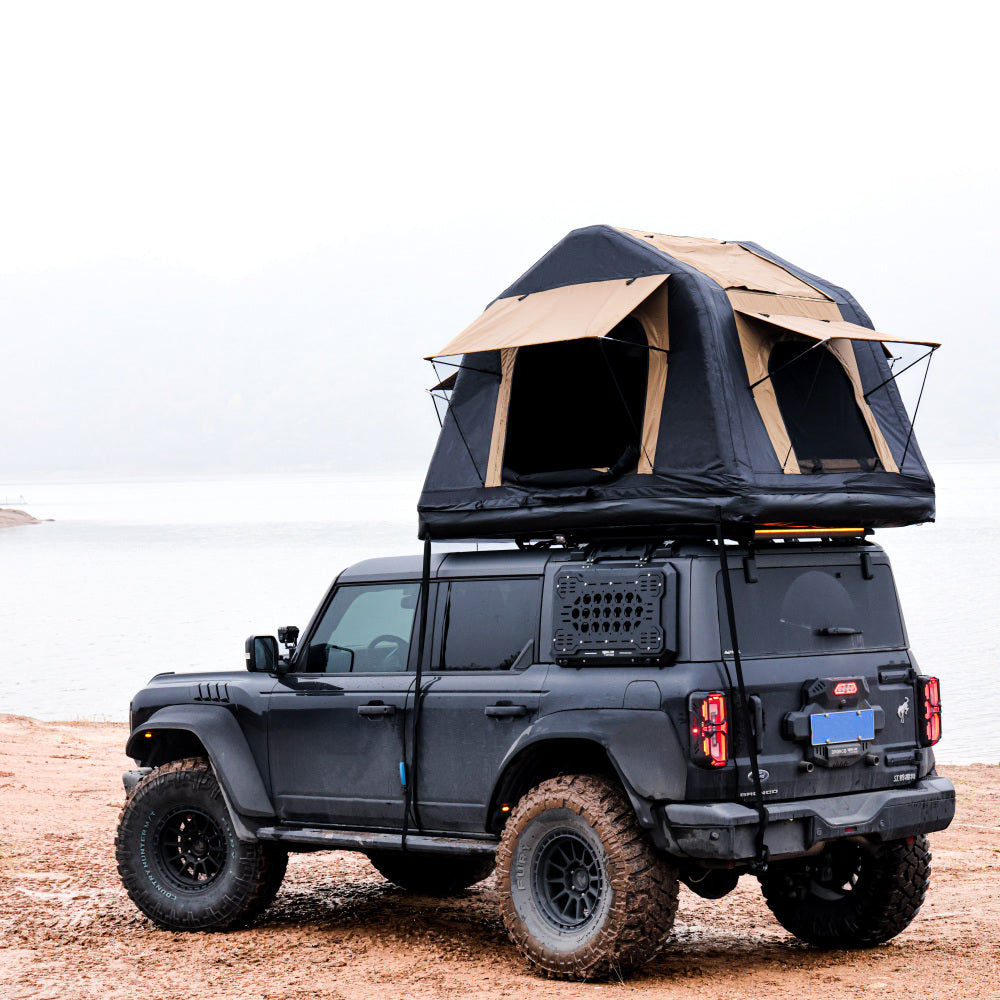 Foldable 2-3 People Amphibious Inflatable Car Roof Top Tent for camping Outdoor Glamping Camping Tent for SUV,Truck and Universal Auto Self-Driving Touring(Without Ladder, Black )