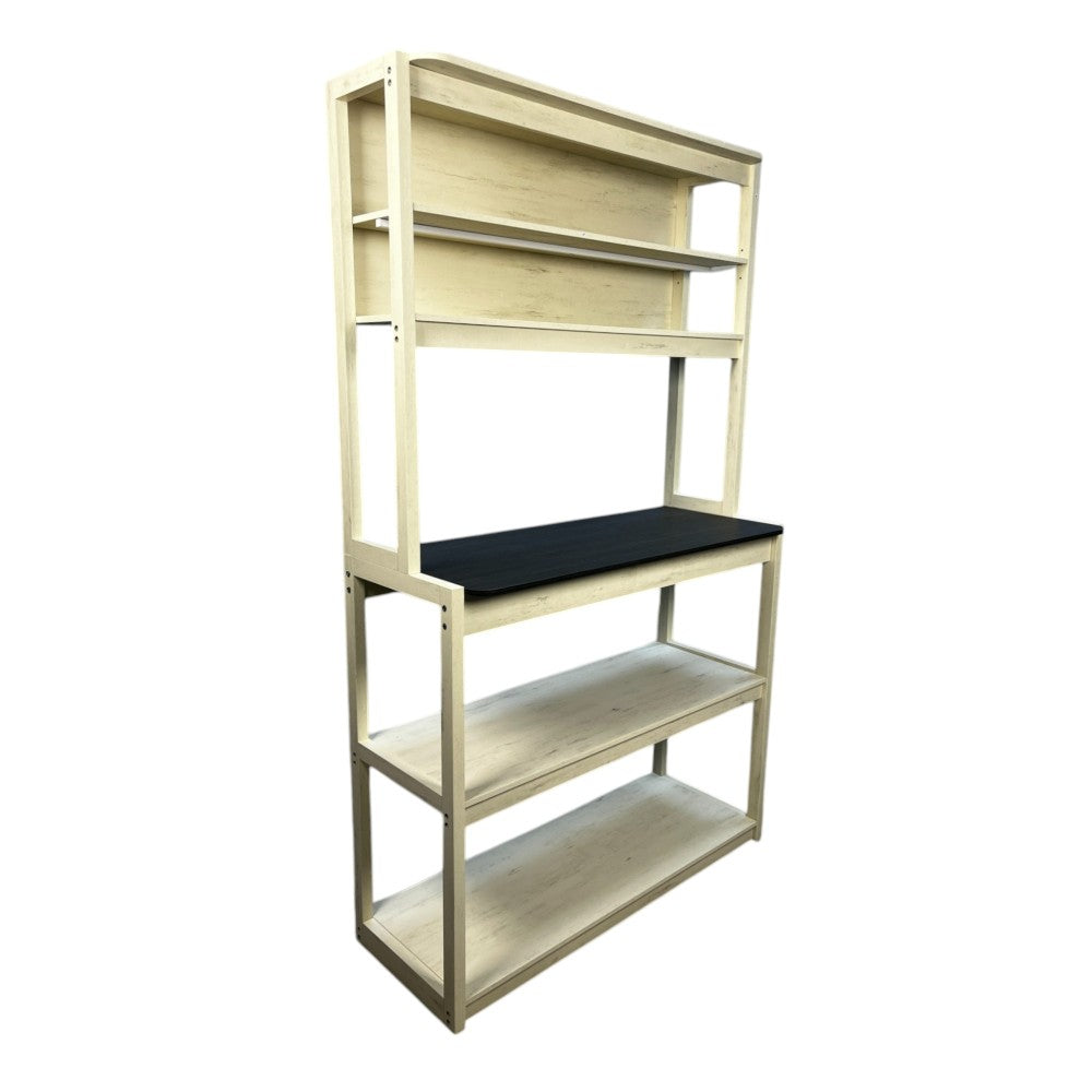 31.5" White and Black color 5-Tier Bakers Rack for Kitchen with Storage, Coffee Bar, Kitchen Shelves,  Microwave Stand