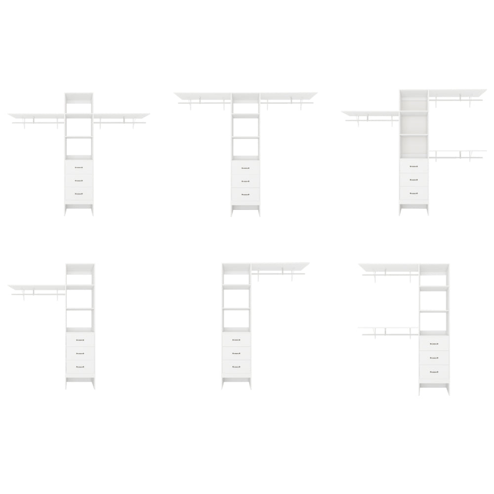 96 Inches Closet System, 8FT Walk In Closet Organizer with 3 Adjustable Shelves & 3 Expandable Hanger Rods & 3 Drawers, Built-In Garment Rack, 96"L x 16"W x 82"H, Load 1000 LBS-White