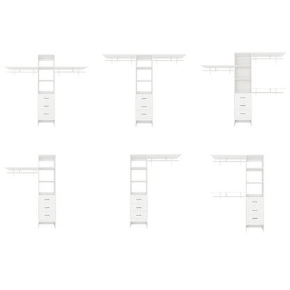 96 Inches Closet System, 8FT Walk In Closet Organizer with 3 Adjustable Shelves & 3 Expandable Hanger Rods & 3 Drawers, Built-In Garment Rack, 96"L x 16"W x 82"H, Load 1000 LBS-White