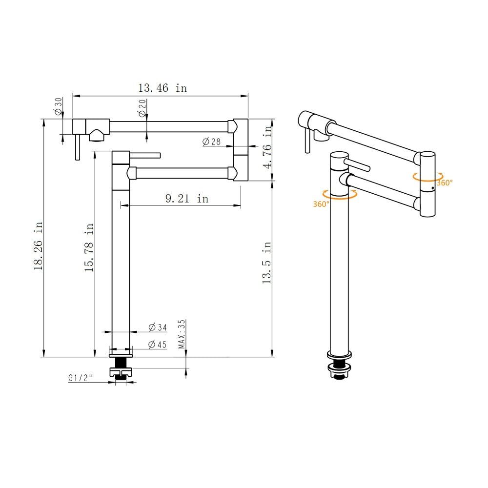 Pot Filler Faucet with Extension Shank