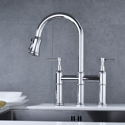 Bridge Kitchen Faucet with Pull-Down Sprayhead in Spot