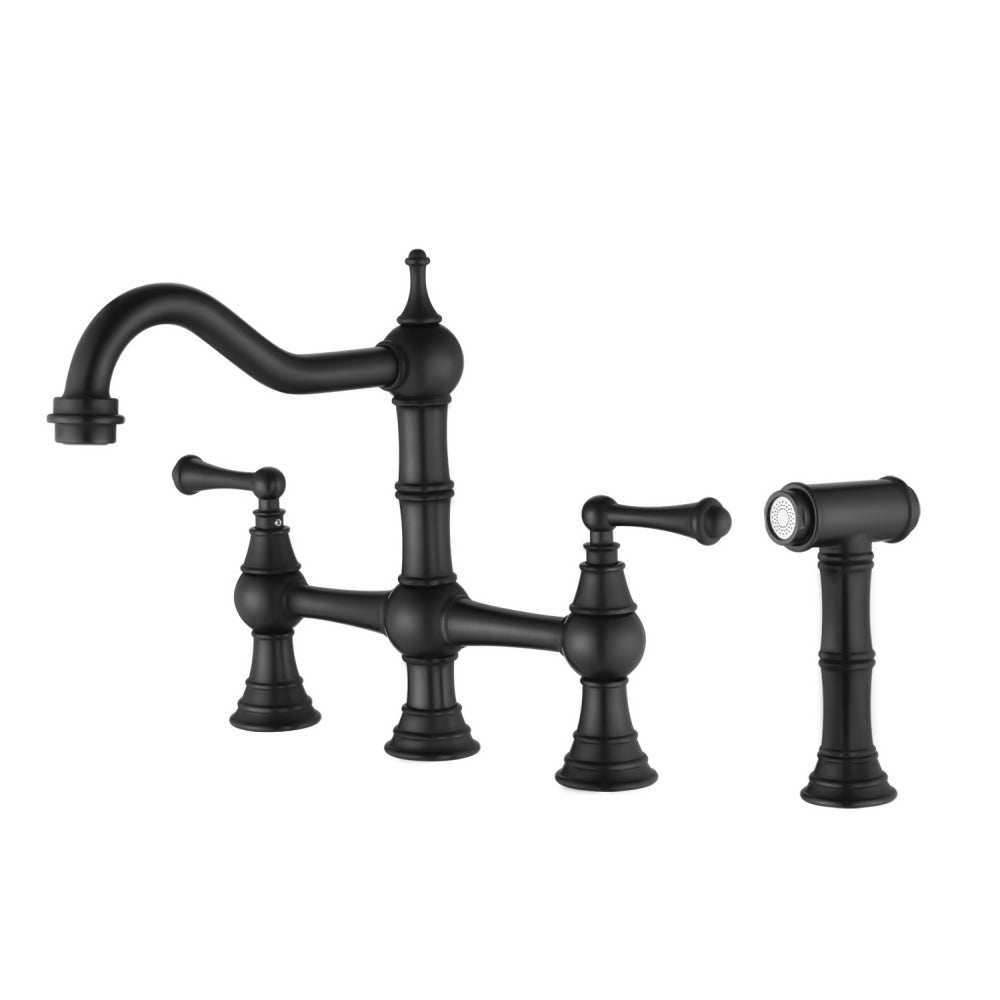 Bridge Dual Handles Kitchen Faucet With Pull-Out Side Spray in