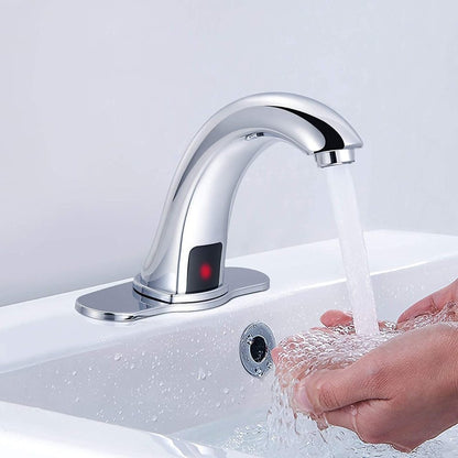 Automatic Sensor Touchless Bathroom Sink Faucet with Deck Plate, Chrome Vanity Faucets, Hands Free Bathroom Water Tap with Cold and Hot Water Mixer