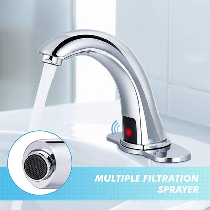 Automatic Sensor Touchless Bathroom Sink Faucet with Deck Plate, Chrome Vanity Faucets, Hands Free Bathroom Water Tap with Cold and Hot Water Mixer