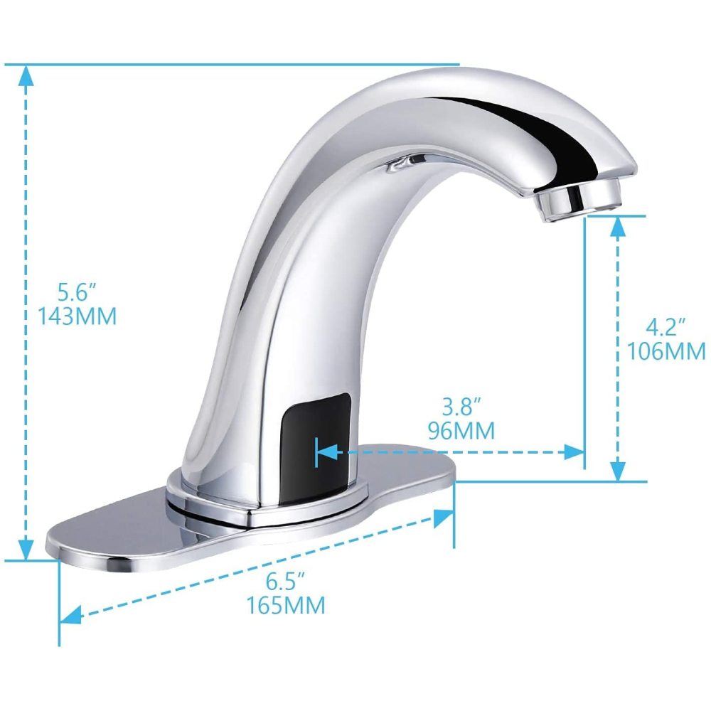 Automatic Sensor Touchless Bathroom Sink Faucet with Deck Plate, Chrome Vanity Faucets, Hands Free Bathroom Water Tap with Cold and Hot Water Mixer